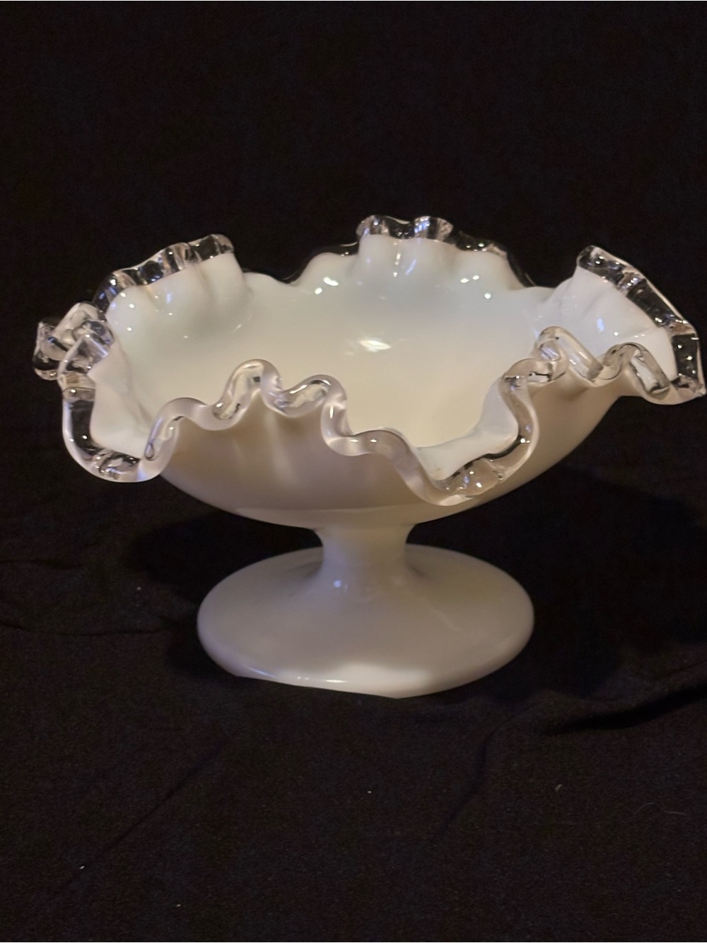 Vintage Glass Silver Crest Ruffled Pedestal Compote Dish. MCM
